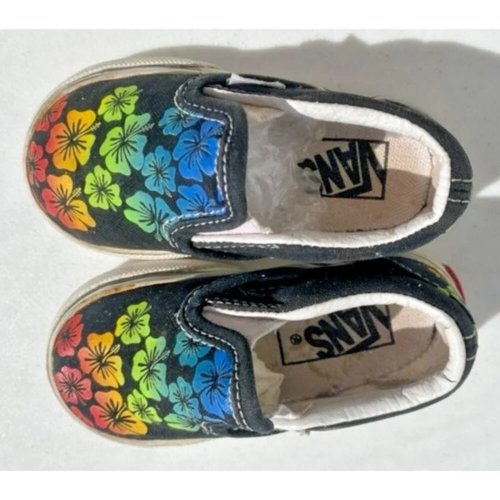 VANS Classic Baby Toddler Aloha Rainbow Colors Classic Skate Walker Slip-on Sz 4